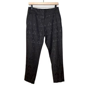 Women's 4 Nine.Eight Black on Black Print Pants Zipper Fly Drawstring Cord